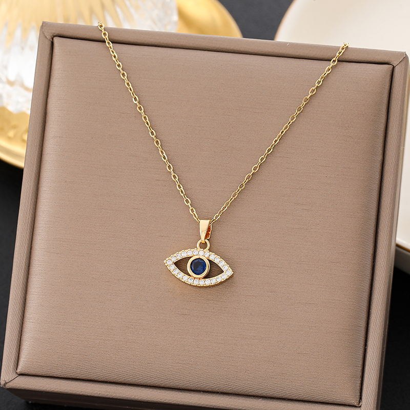 Necklace with Blue Turkish Moon Zircon Evil Eye Pendant