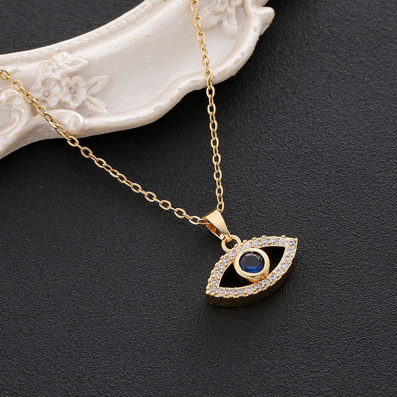 Necklace with Blue Turkish Moon Zircon Evil Eye Pendant