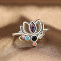 Lotus Flower 7 Chakras Silver Ring for Women