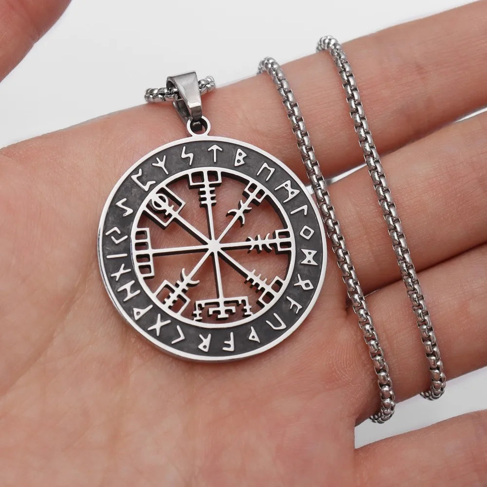 Compass Necklace Vegvisir Viking Silver Pendant