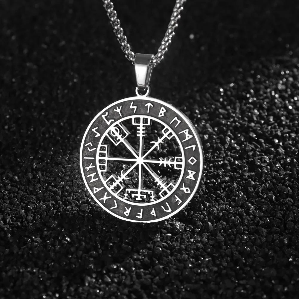 Compass Necklace Vegvisir Viking Black Pendant