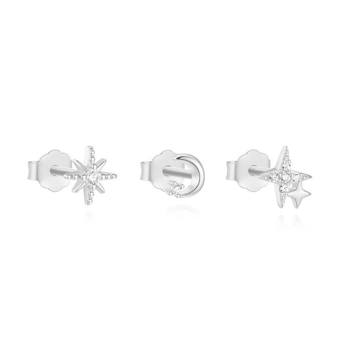 Boucles d'Oreilles Clou Croissant de Lune et Etoiles