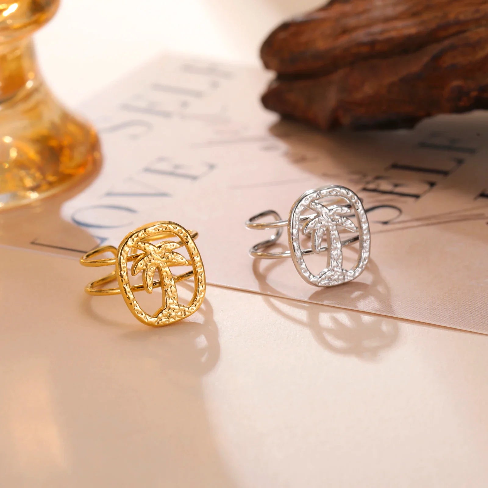 Bague à motif palmier or