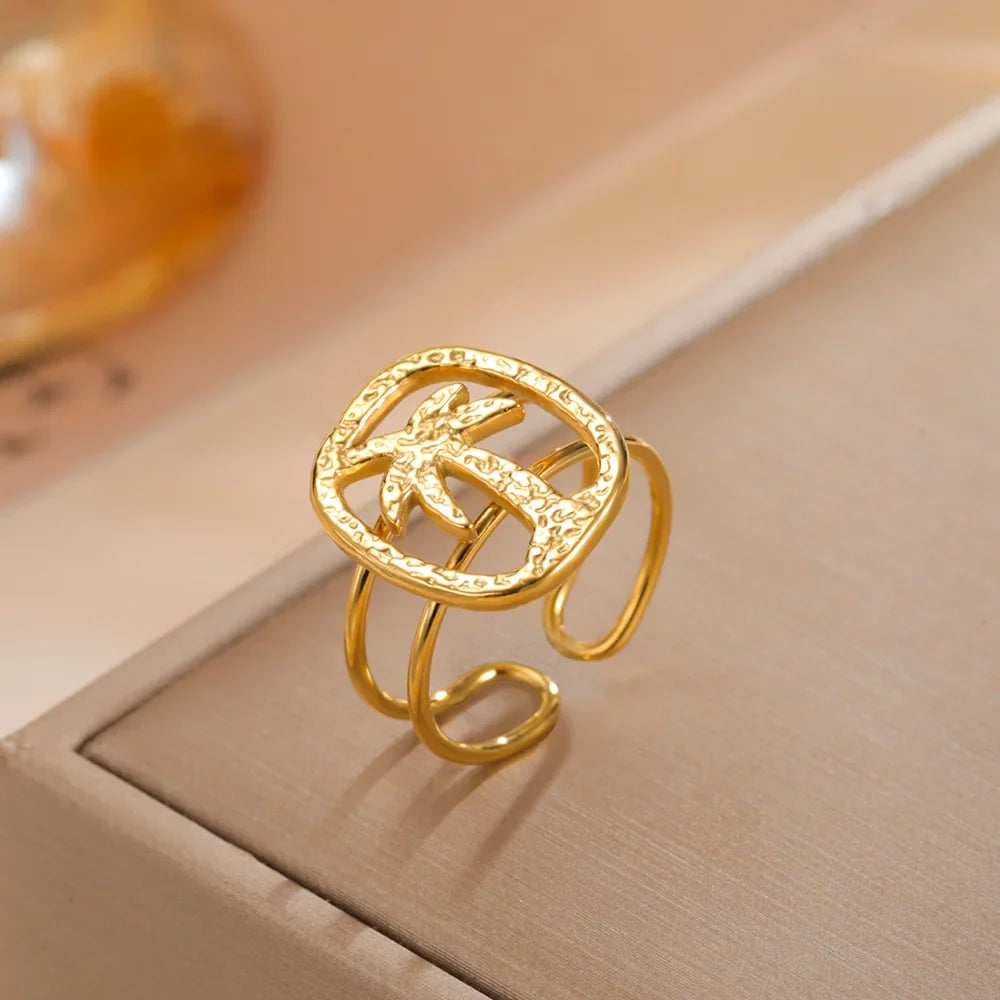 Bague à motif palmier or