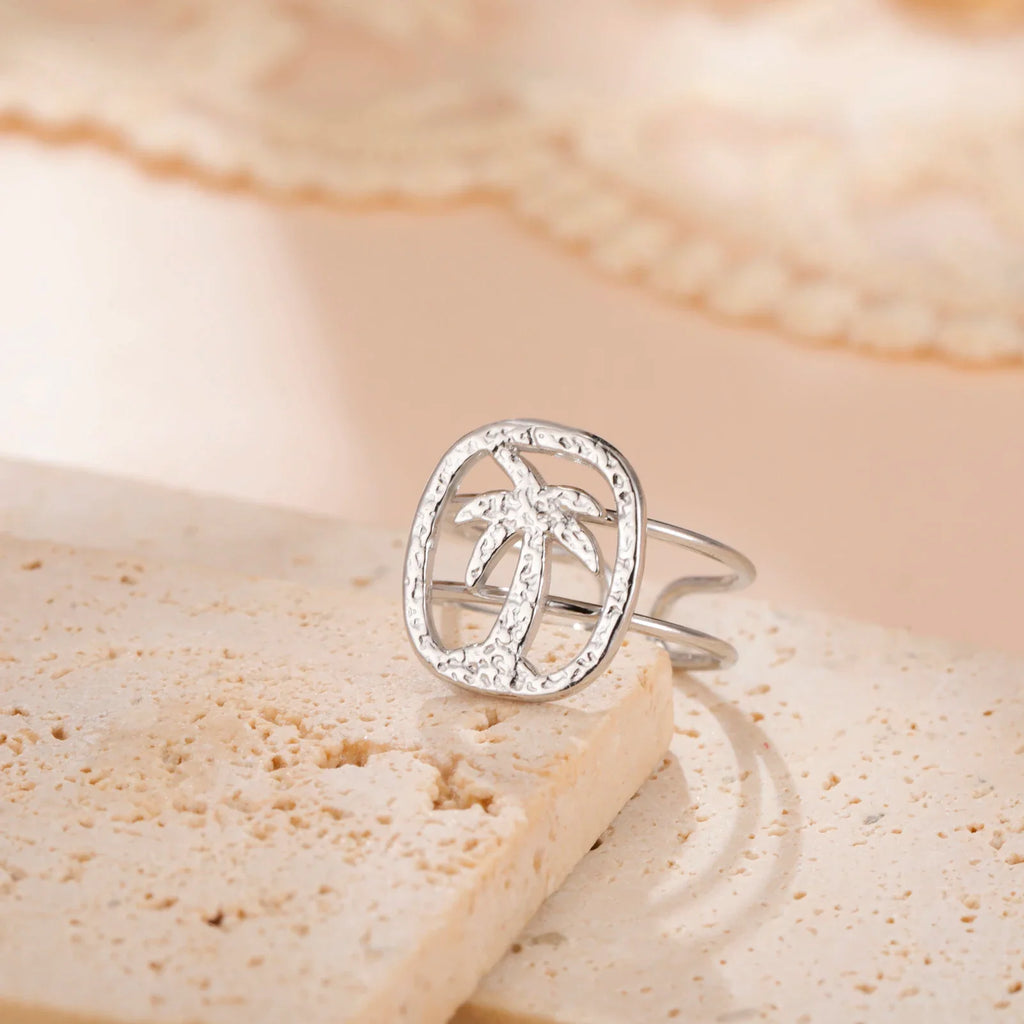 Bague à motif palmier argent