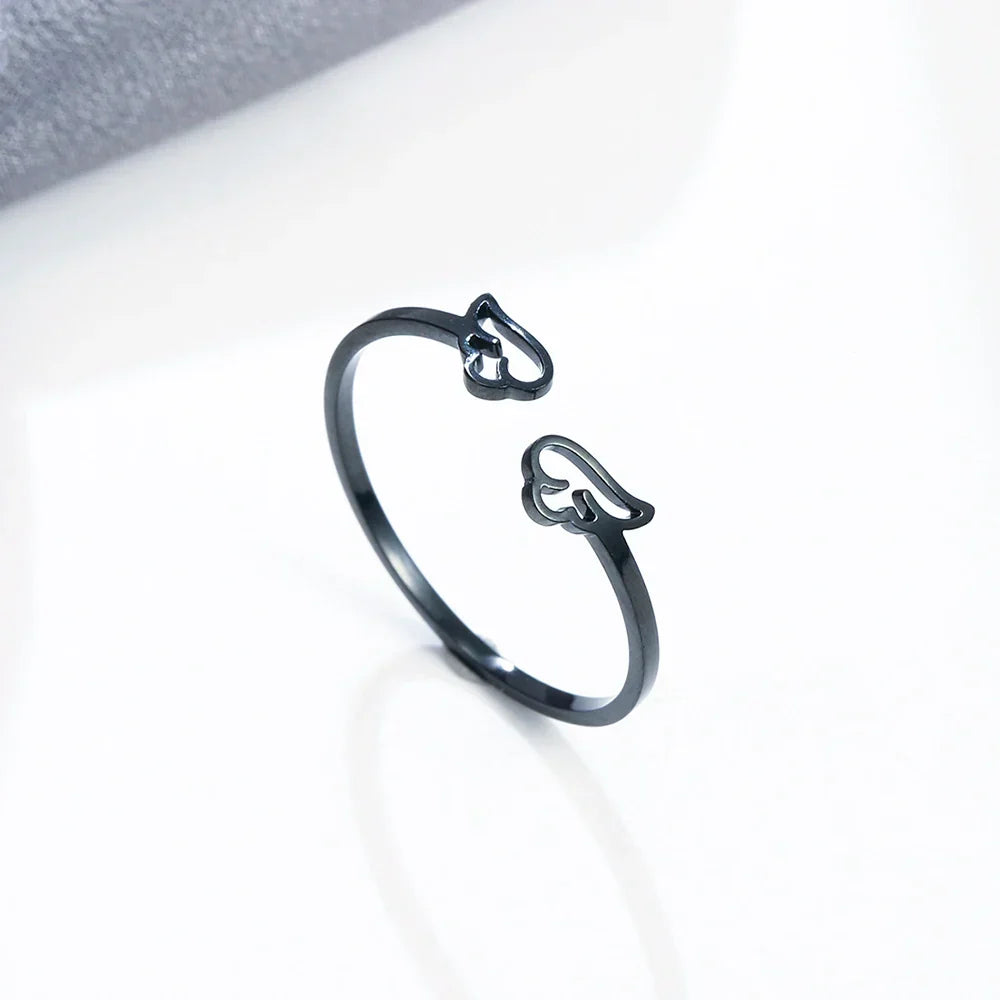 Bague ailes d'ange femme noir