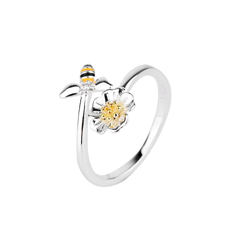 Bague ajustable abeille et fleur