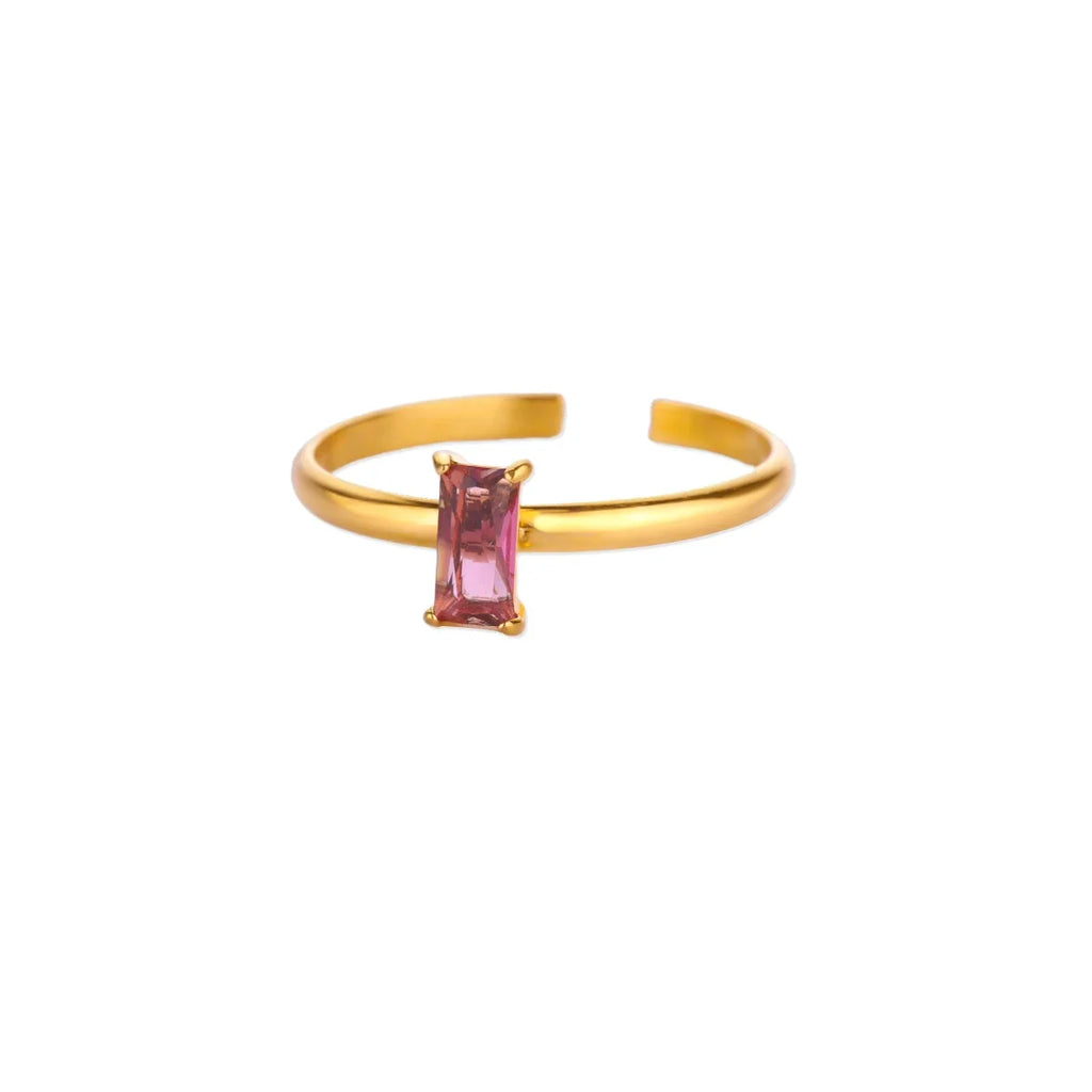 Bague ajustable avec pierre de naissance rectangulaire octobre