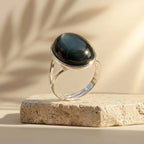 Bague ajustable "éveil de L'âme" en obsidienne oeil céleste