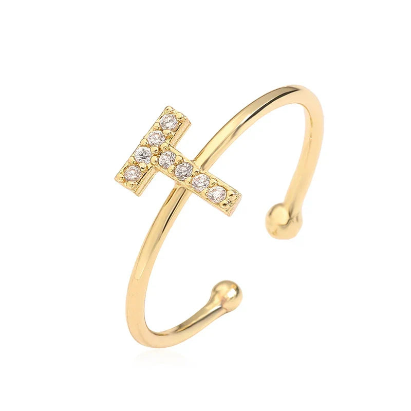 Bague ajustable personnalisée avec initiale t