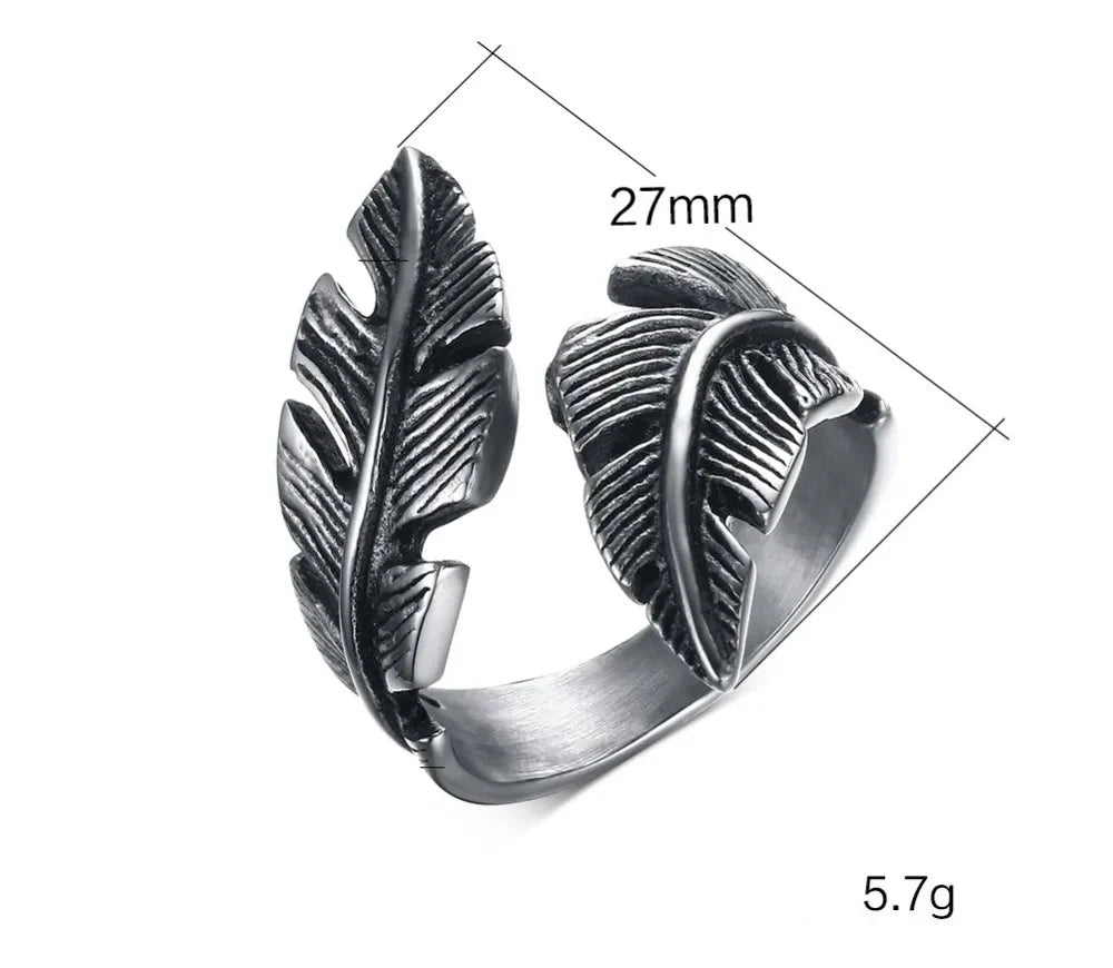 Bague ajustable plume argentée