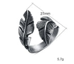 Bague ajustable plume argentée