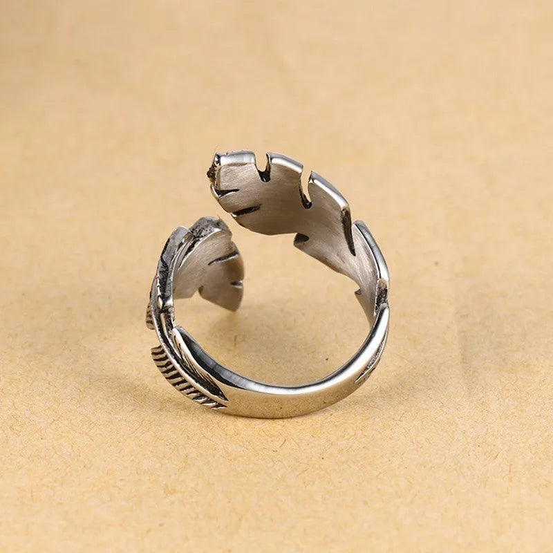 Bague ajustable plume argentée