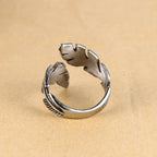 Bague ajustable plume argentée