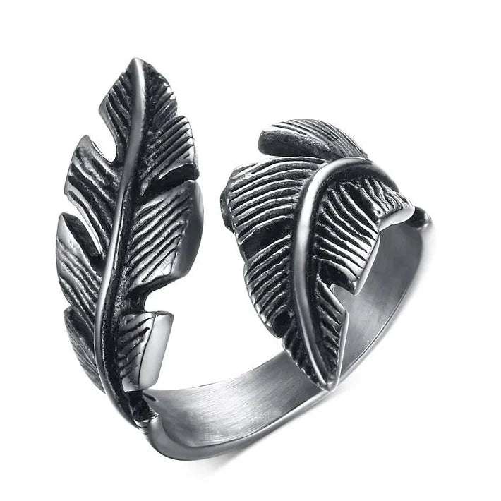 Bague ajustable plume argentée