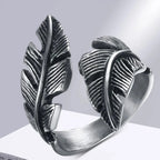 Bague ajustable plume argentée