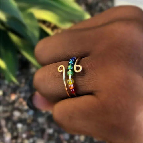 Bohemian Style Ring Band Anti-Stress Spinning Beads gold