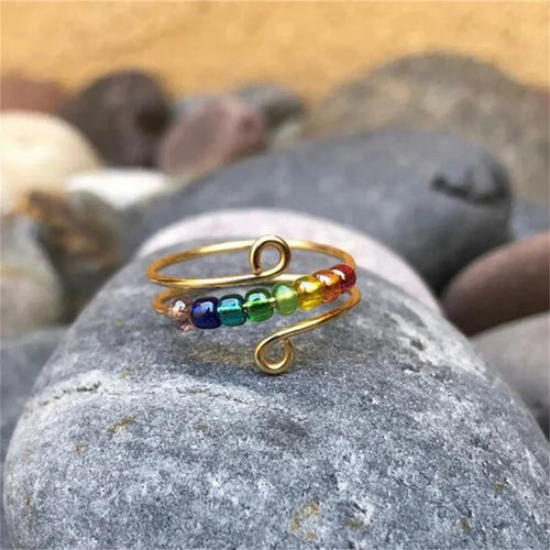 Bohemian Style Ring Band Anti-Stress Spinning Beads gold