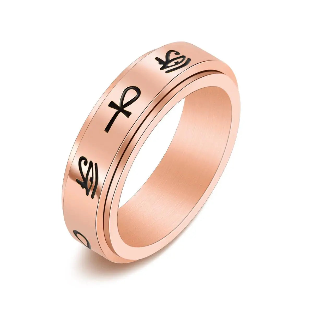 Ring Band with Egyptian Patterns Anti-Stress Spinning rose gold