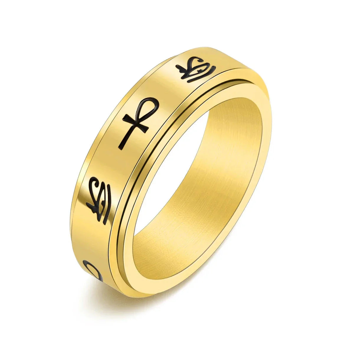Ring Band with Egyptian Patterns Anti-Stress Spinning gold