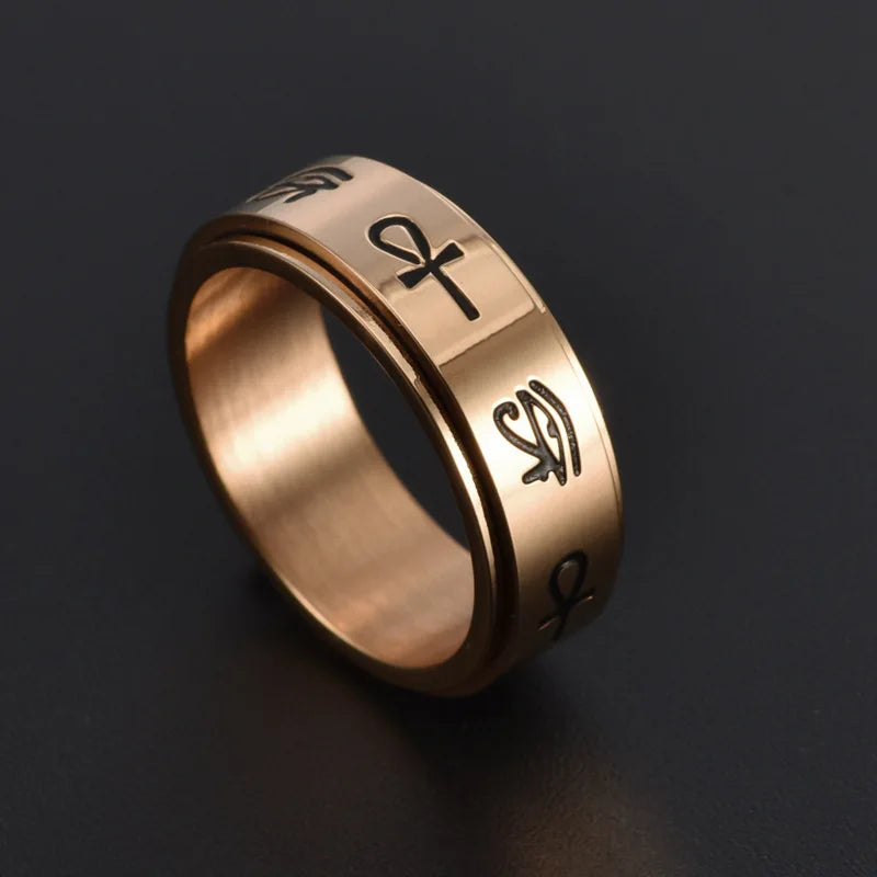 Ring Band with Egyptian Patterns Anti-Stress Spinning rose gold