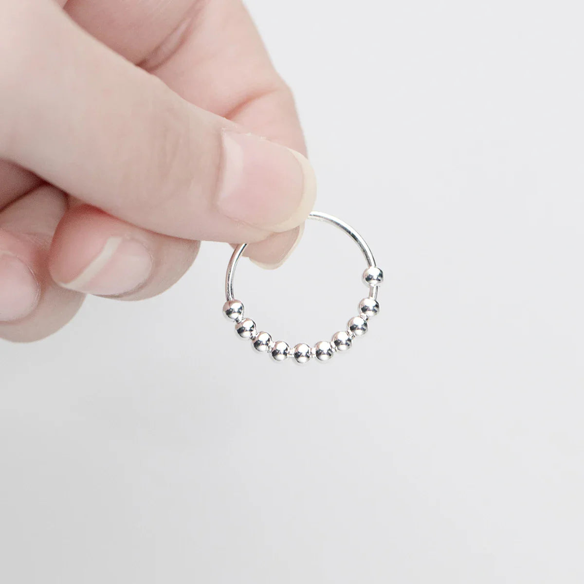 Anti-Stress Ring Band with Spinning Beads for Men or Women silver