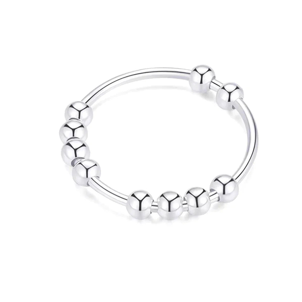 Anti-Stress Ring Band with Spinning Beads for Men or Women silver