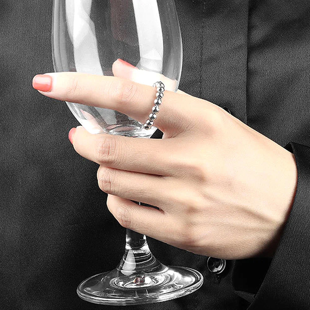 Anti-Stress Ring Band with Spinning Beads for Men or Women silver