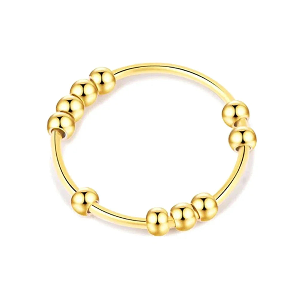 Anti-Stress Ring Band with Spinning Beads for Men or Women gold