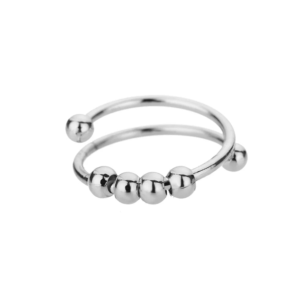 Anti-Stress Ring Band with Spinning Pearls silver
