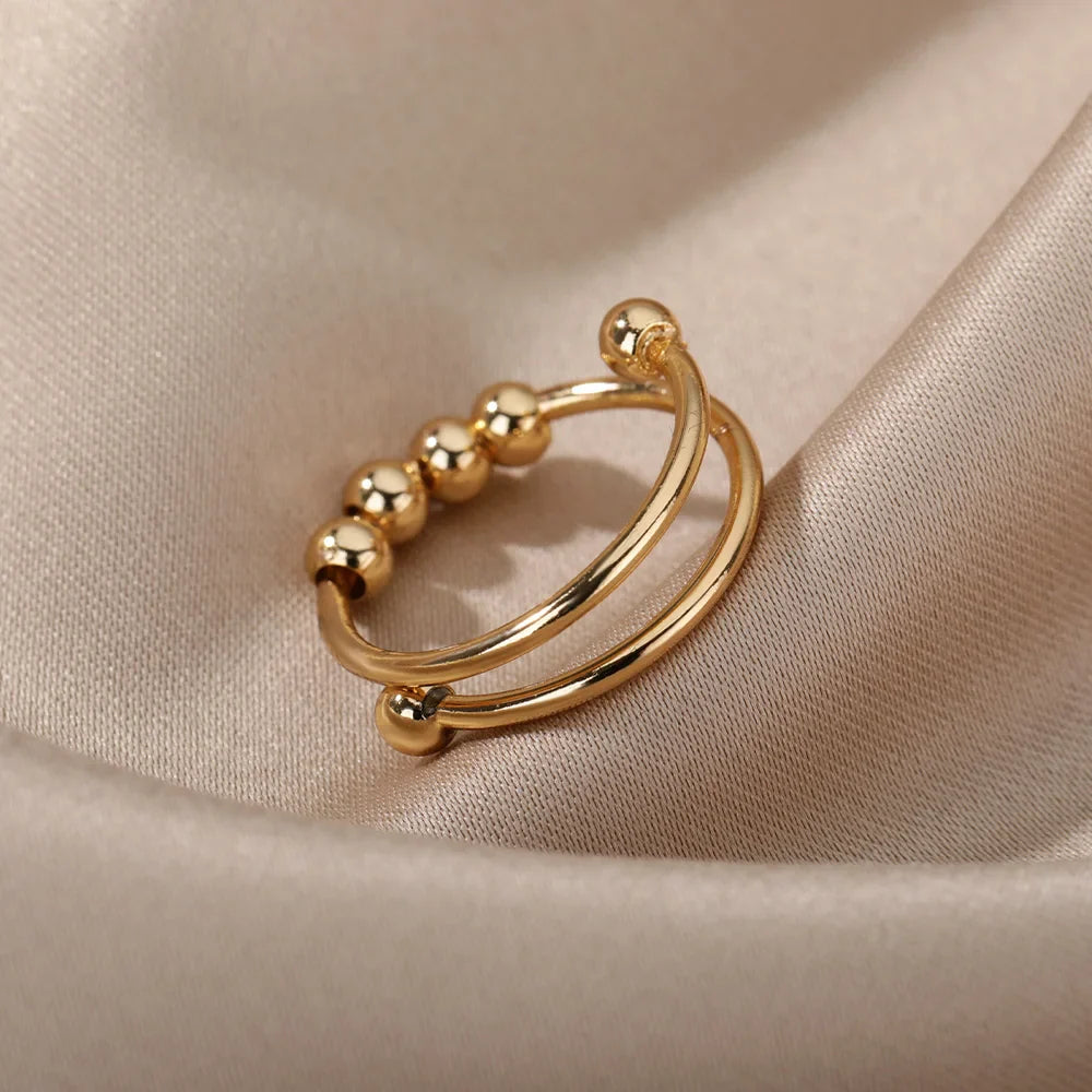 Anti-Stress Ring Band with Spinning Pearls gold