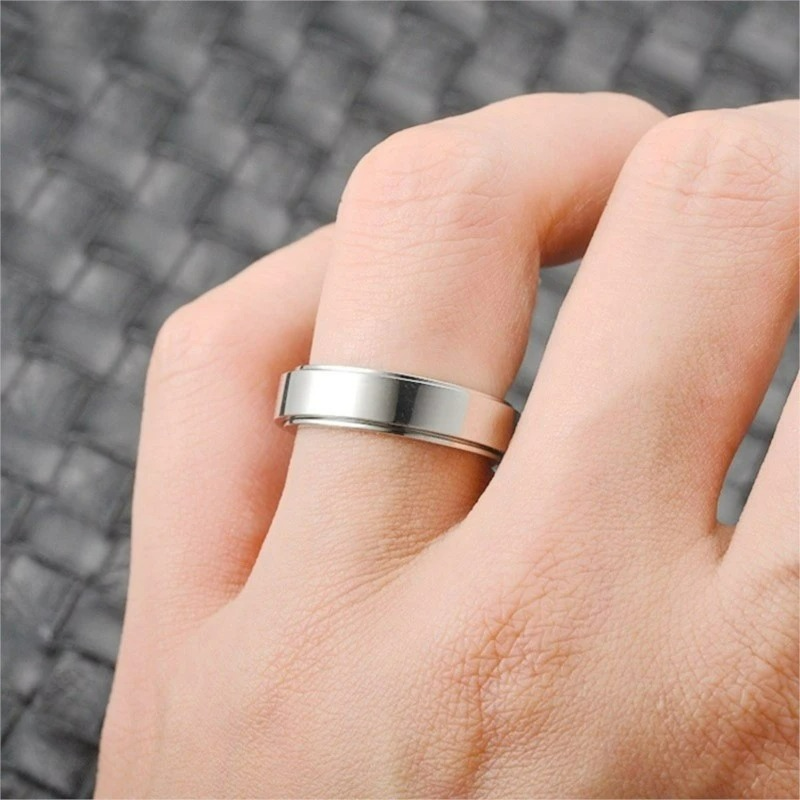 Ring Band For Women Anti-Stress Spinning Silver