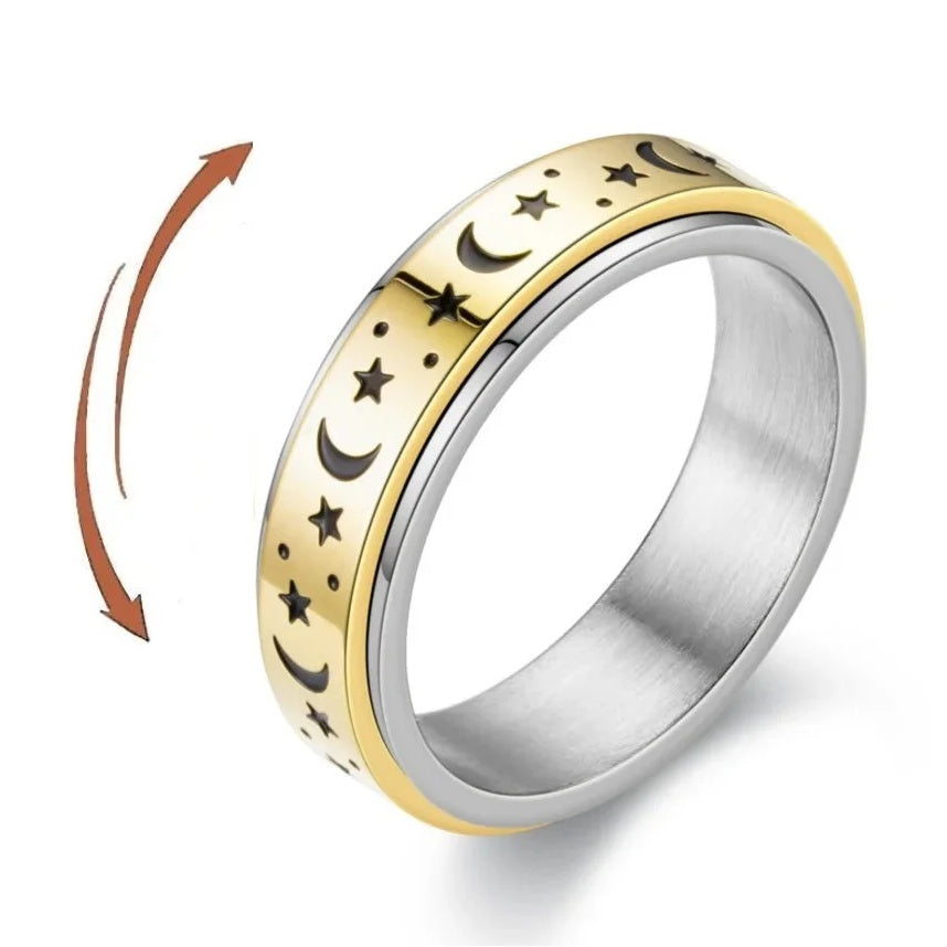 Bague Anti-Stress Tournant Etoiles et Lunes