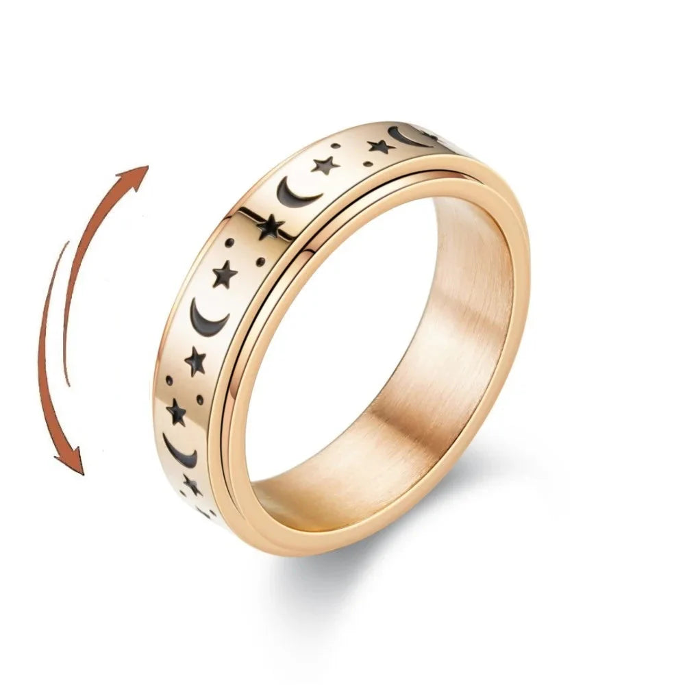 Anti-Stress Spinning Ring Stars and Moons rose gold