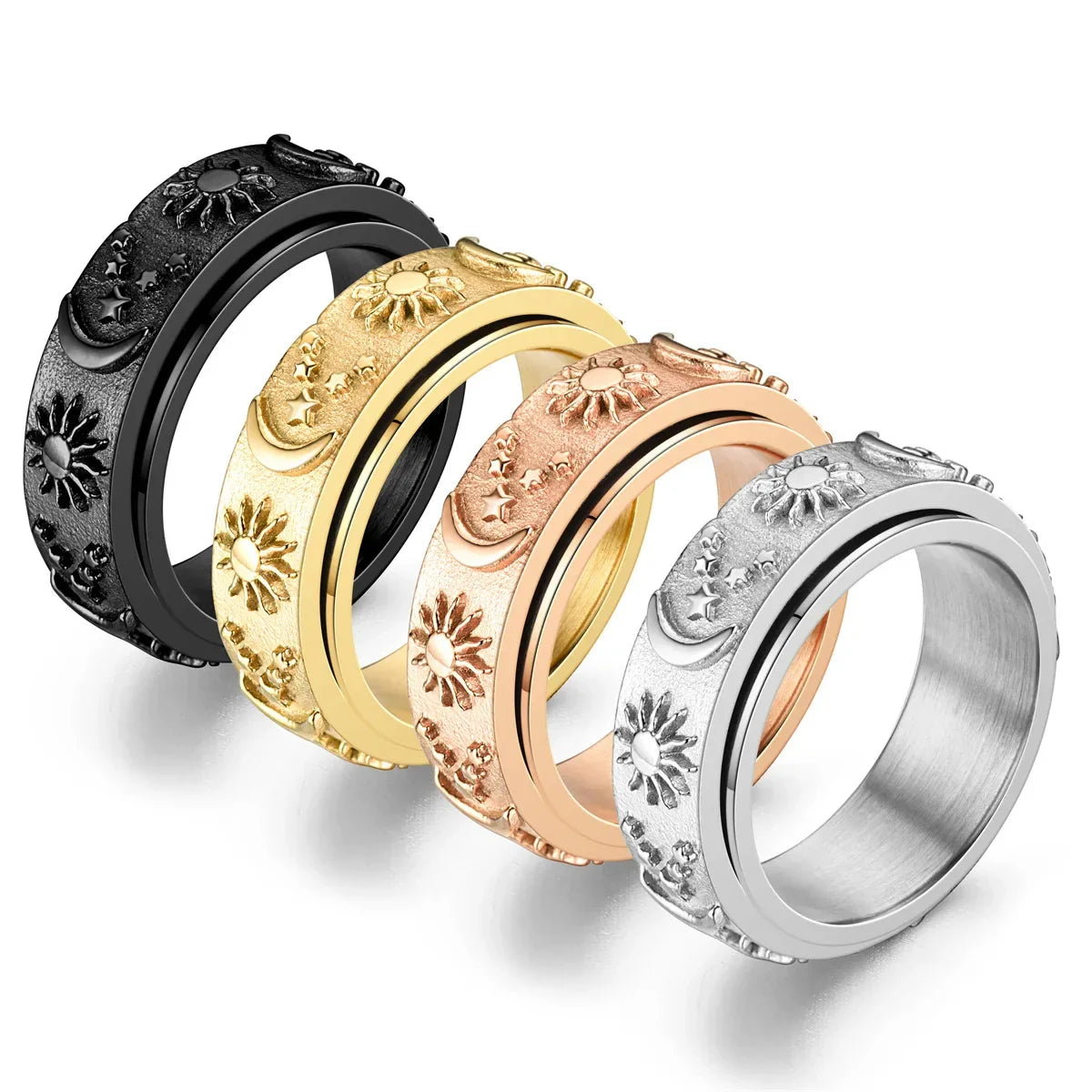 Anti-Stress Ring Band Spinning Moon and Sun rose gold