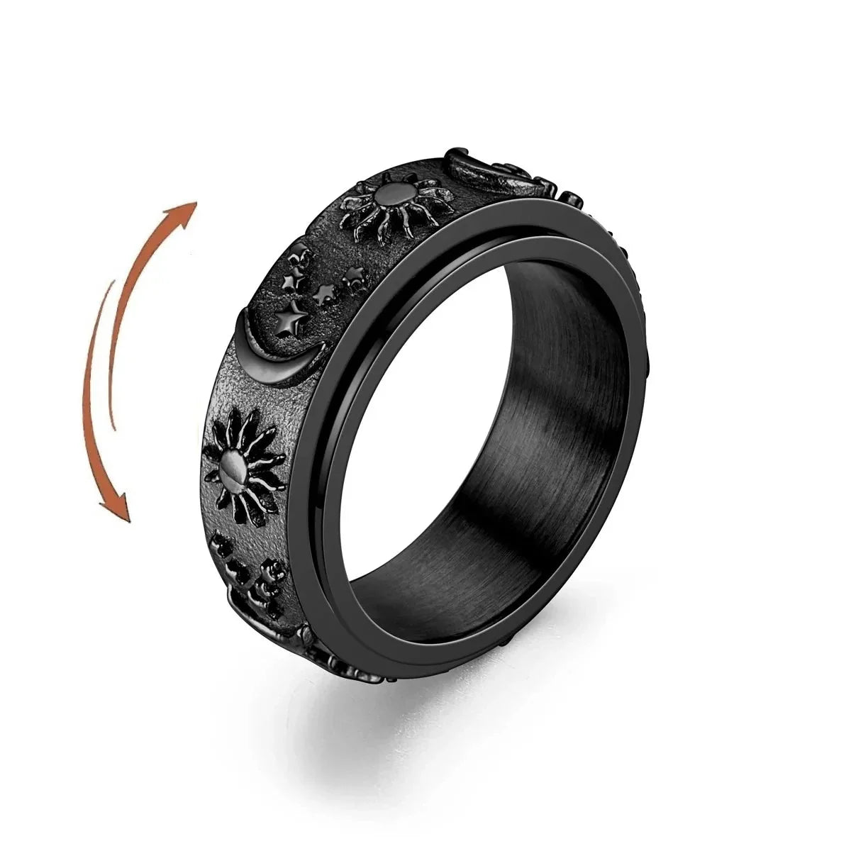 Anti-Stress Ring Band Spinning Moon and Sun black