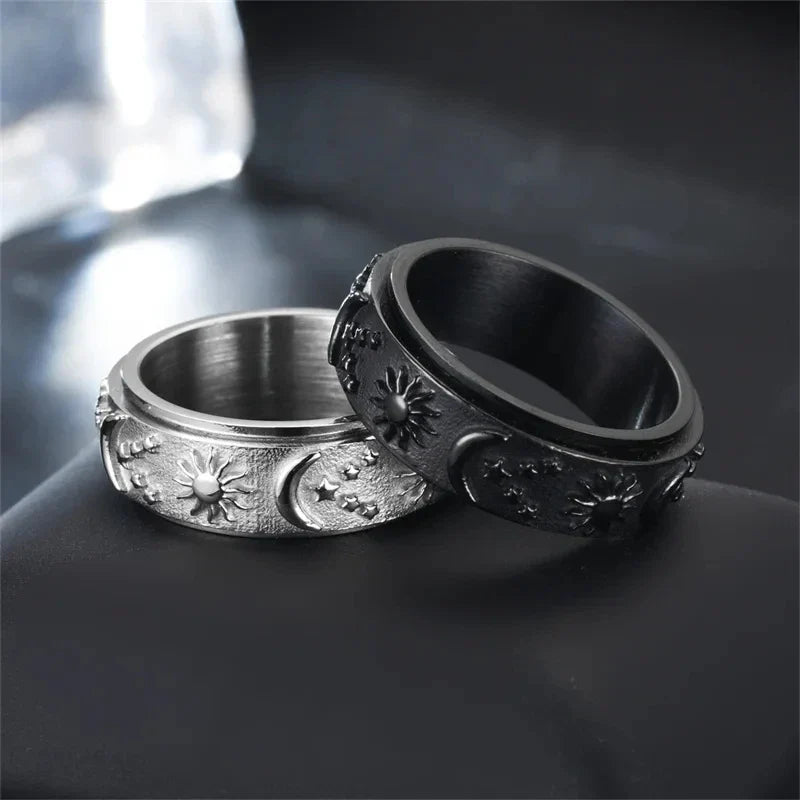 Anti-Stress Ring Band Spinning Moon and Sun black