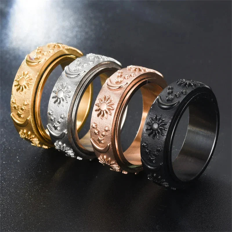 Anti-Stress Ring Band Spinning Moon and Sun black