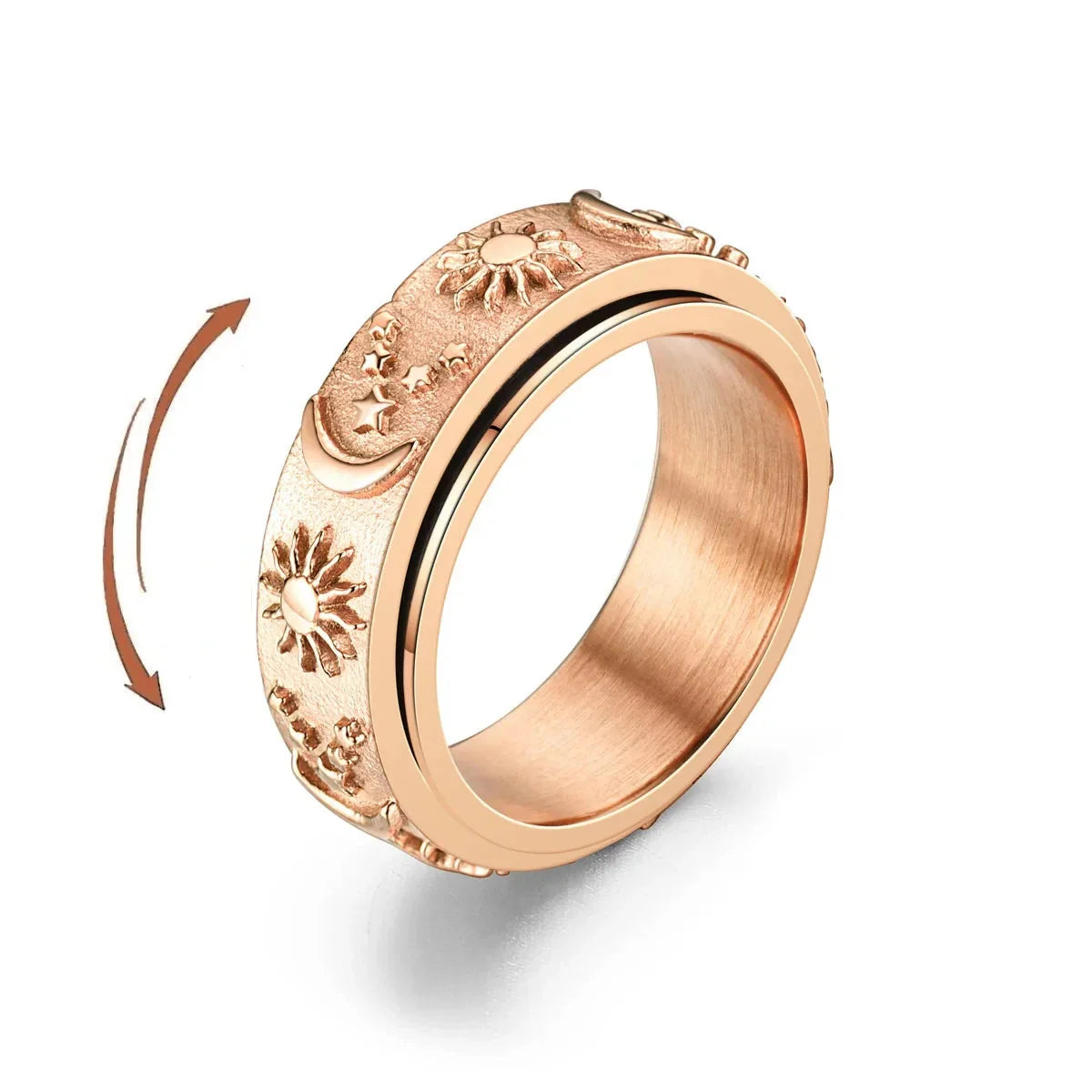 Anti-Stress Ring Band Spinning Moon and Sun rose gold