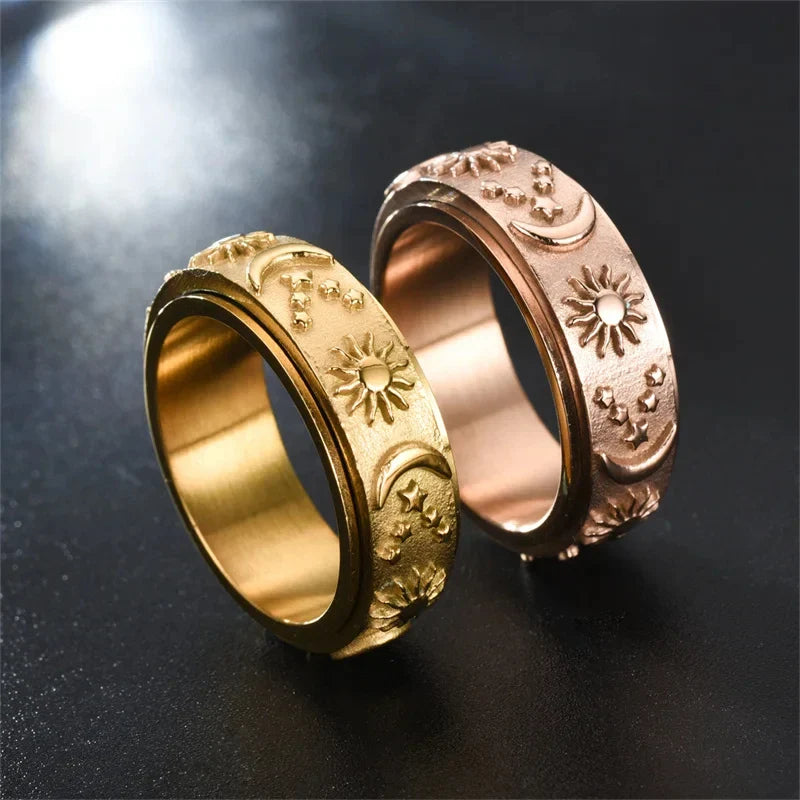 Anti-Stress Ring Band Spinning Moon and Sun rose gold