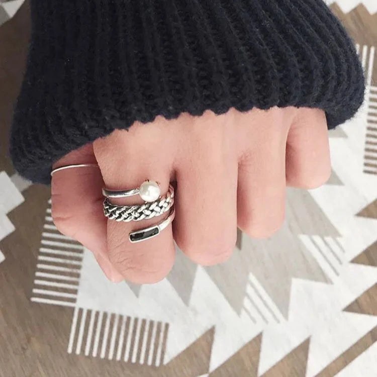 Silver-plated Ring Band with Pearl