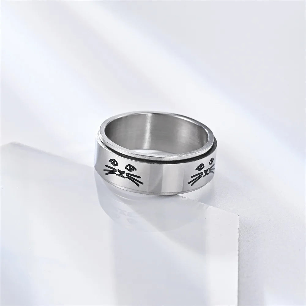 Ring Band with Spinning Anti-Stress Cats silver