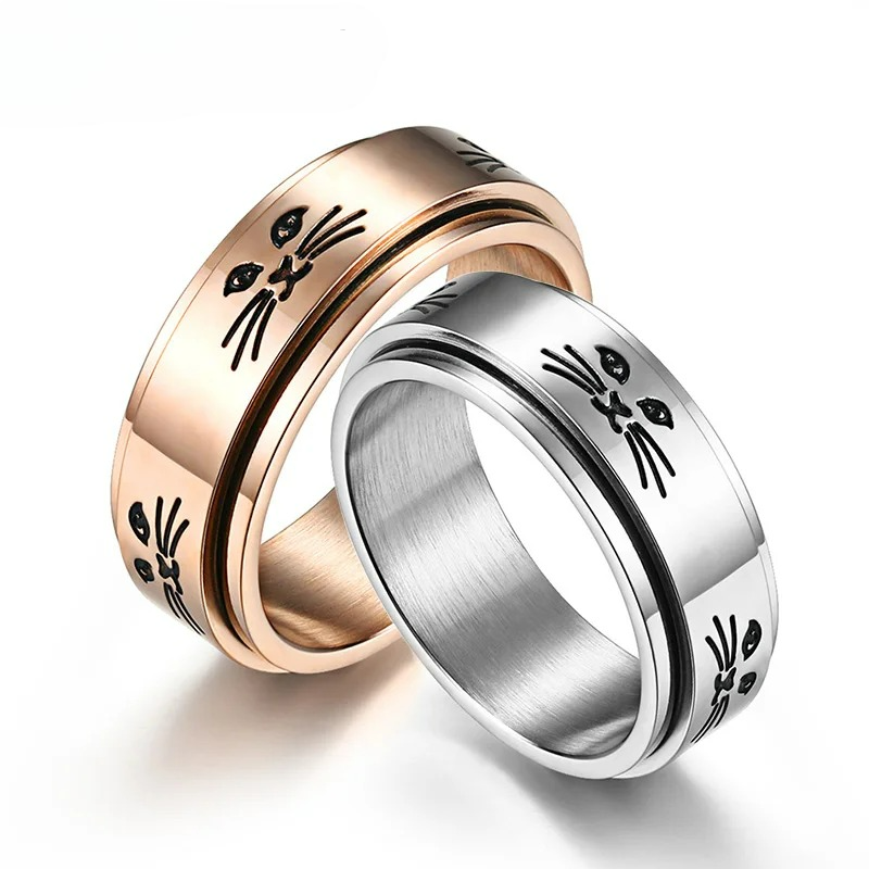 Ring Band with Spinning Anti-Stress Cats rose gold