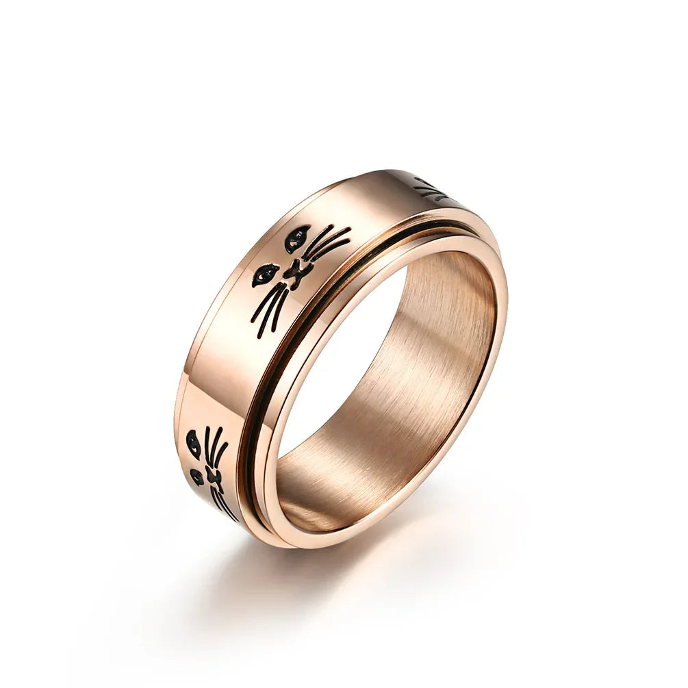 Ring Band with Spinning Anti-Stress Cats rose gold