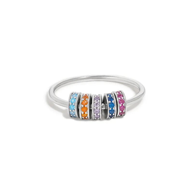 Ring Band with Multicolored Spinning Beads in Anti-Stress Zircon