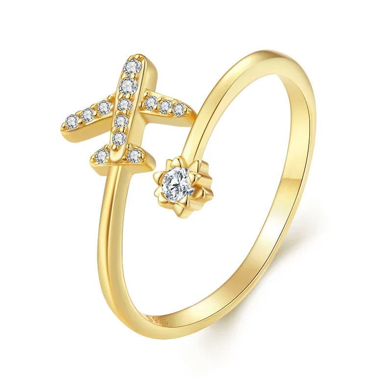 Real Silver Airplane Ring Band for Women gold