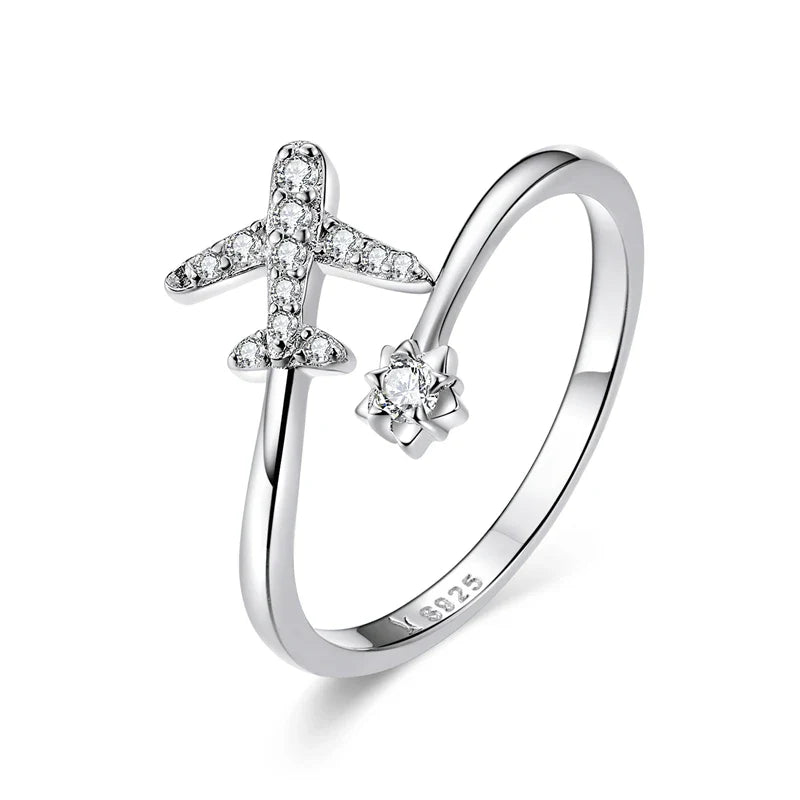 Real Silver Airplane Ring Band for Women silver