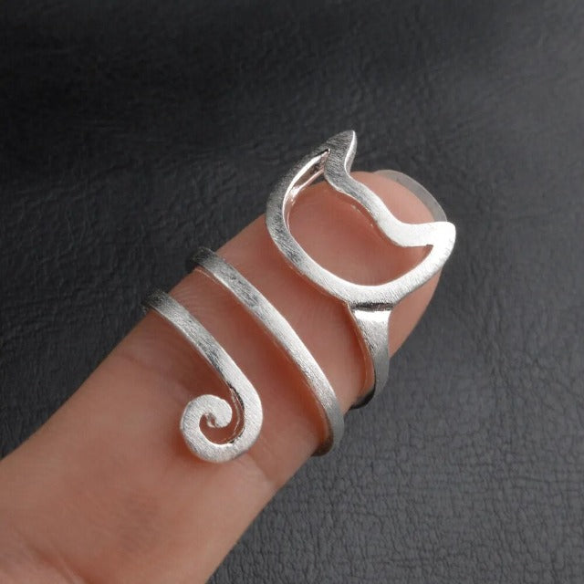 Silver Cat Ring Band