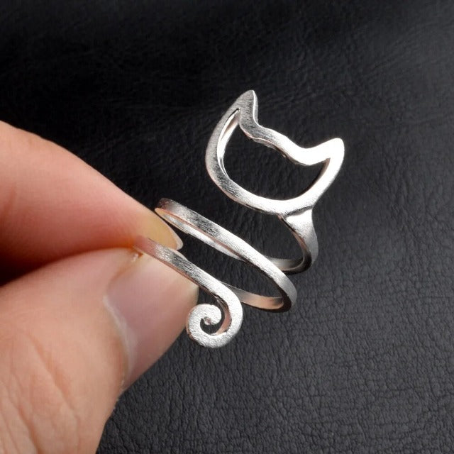 Silver Cat Ring Band