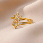 Double Star Ring Band in Gold Zircon